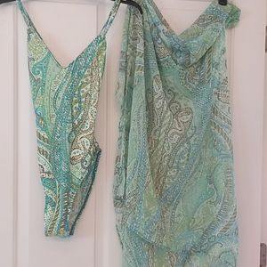 Anne Klein one piece swimsuit with matching wrap.